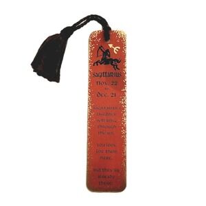 Vintage 70s Bookmark Sagittarius Zodiac Sign Red Gold Embossed 1974 Antioch Flaw
